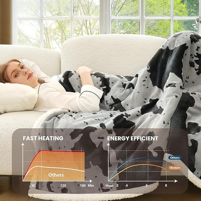Heated Blanket Full Blanket - Fast Heating Electric Blanket, Soft Flannel Heated Full with 4 Time Settings,10 Heating Settings, Warm Gifts for Women & Mom & Grandma(72"x84"Cow Print Grey)