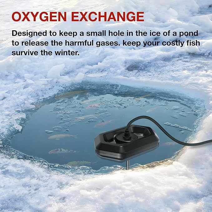GRILLME Pond De-icer,380 Watt Plastic Floating Pond Heater for Outdoor Ponds with Fish,19.69 FT Power Cord,Winter Survival Solution for Fish