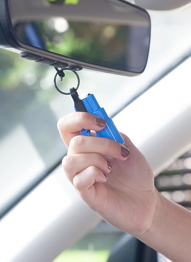 resqme The Original Emergency Keychain Car Escape Tool, 2-in-1 Seatbelt Cutter and Window Breaker, Made in USA, Lime Green - Compact Emergency Hammer