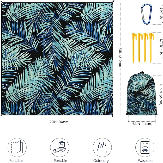 HIHOHO Beach Blanket Waterproof Sandproof Extra Large Beach Mat 79" X 83"/120"x108"for 1-8 Adults Quick Drying Durable Outdoor Picnic Mat for Beach Travel Camping Hiking