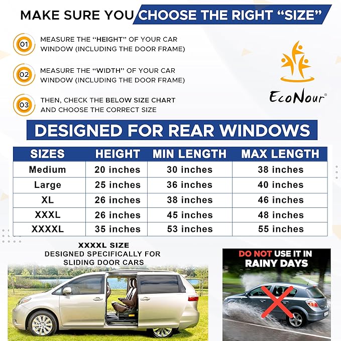 EcoNour Car Rear Window Screens (2 Pack) | Stretchable & Breathable Car Side Window Sun Shades for Sun Protection | Breathable Window Shades for Privacy Blackout | (XXL 48"x26")