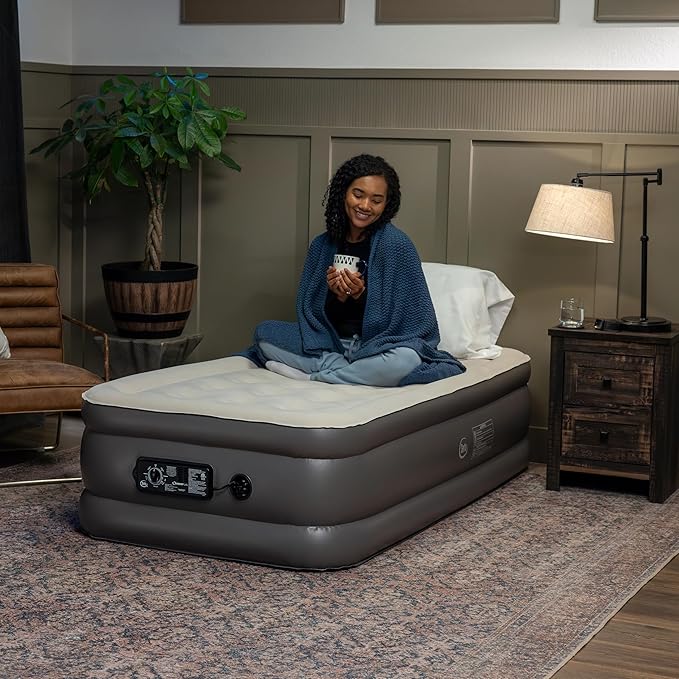 Serta Raised Air Mattress with Never Flat Pump | Luxury Inflatable Mattress with Built in Air Pump to Ensure a Good Night’s Rest | Heavy Duty Blow Up Mattress with Self Inflating Pump