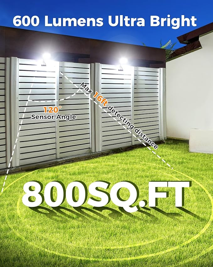 Clip On Solar Lights Outdoor, Motion Sensor Outdoor Lights, 92 LEDs 600LM Solar Fence Lights Outdoor Waterproof,Security Lights for Fence, Deck, Gutter (1, Black Octopus -3000K/5000K/6000K)