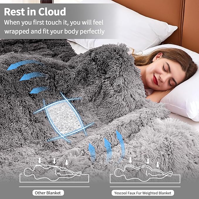 yescool Weighted Blanket for Adults (20 lbs, 60" x 80", Smoke Gray) Heavy Blanket for Sleeping Perfect for 140-160 lbs, Queen Size Faux Fur Blanket with Premium Glass Bead, Machine Washable