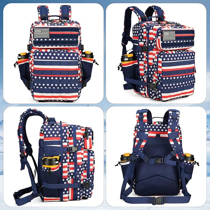 Lovelinks21 45L Tactical Assault Backpack 3 day assault pack with Molle Waterproof backpack Rucksack for Tactical Backpacks (Striped Flag)