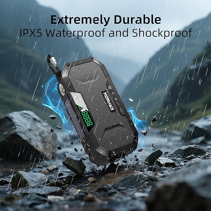 Weather Radio with AM/FM/NOAA,Bluetooth,Hand Crank Emergency Radio,5000mAh Battery Power,IPX5 Waterproof,Portable and Shock-Resistant,Flashlight and SOS for Home Outage Storm Emergencies