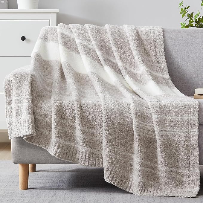 WRENGONGE Taupe Throw Blanket, 50x70 Soft Cozy Striped Throw Blankets for Couch, Sofa, Bed, Travel, Lightweight Fluffy Warm Plush Decorative Blankets for Women, Men Gift