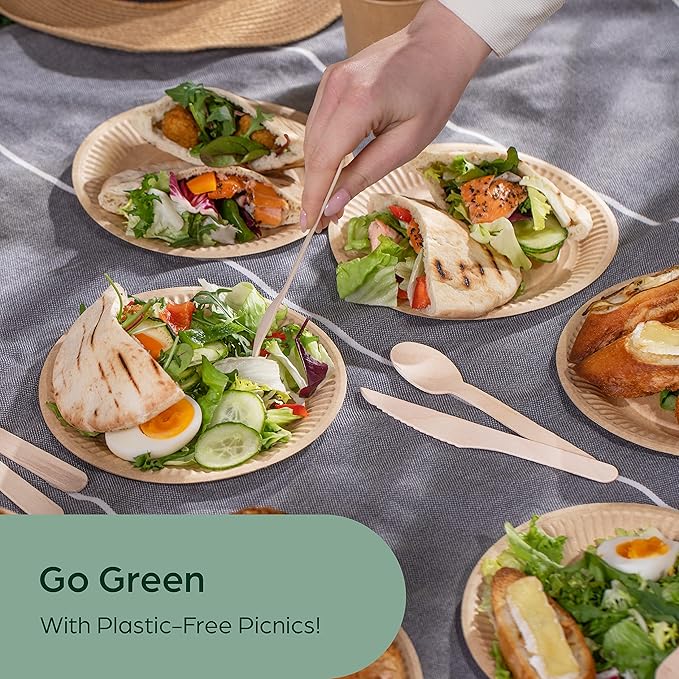 PURPLECLAY Wooden Knives Disposable – 300 Piece Wood Compostable Knives, Eco-Friendly Biodegradable Cutlery Set, Charcuterie Accessories Disposable, Wooden Knife for Parties, Plastic-Free Utensils