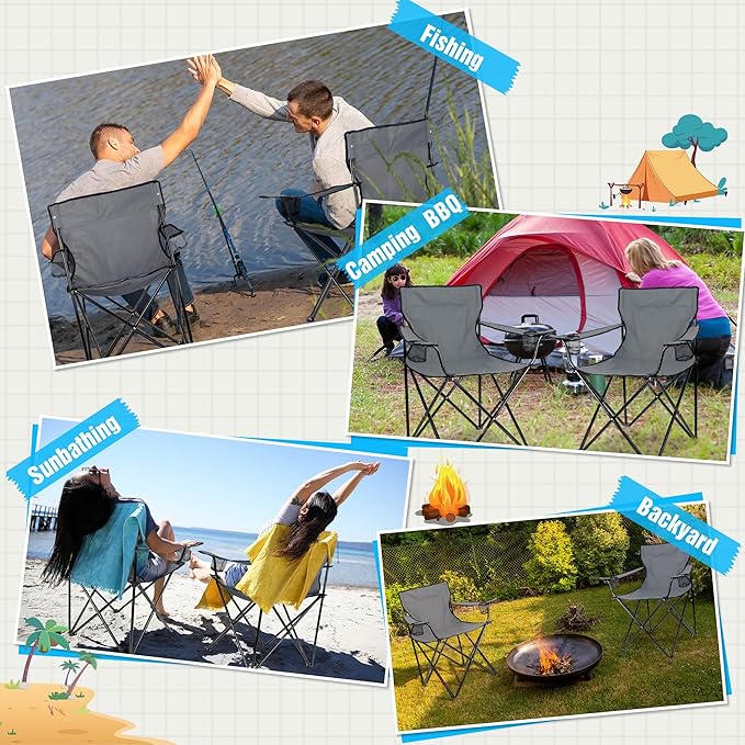 HaSteeL Camping Chair for Adults, Folding Beach Chair Set of 2, Large Foldable Portable Chair for Outdoors Fishing, Hiking, Sporting, Travel, Picnic, Lawn, Hold 275lbs & A Storage Bags (Grey)