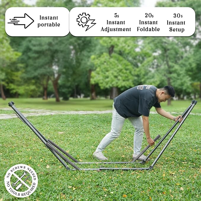 Tranquillo Uniki Adjustable Hammock with Stand for Indoor and Outdoor, Portable Camping Hammock Frame, 550 lbs Capacity, Collapsible and Durable, American Flag