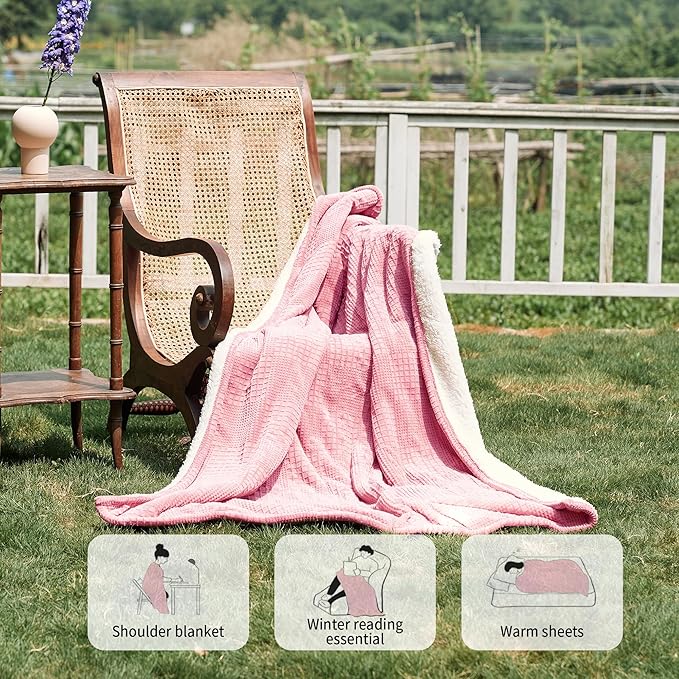 Texciting Heated Blanket Electric Blanket Throw 50”X60”-Heating Throw with 9 Heat Settings-10 Hours Auto Off,ETL Certified,Machine Washable (Light Pink)