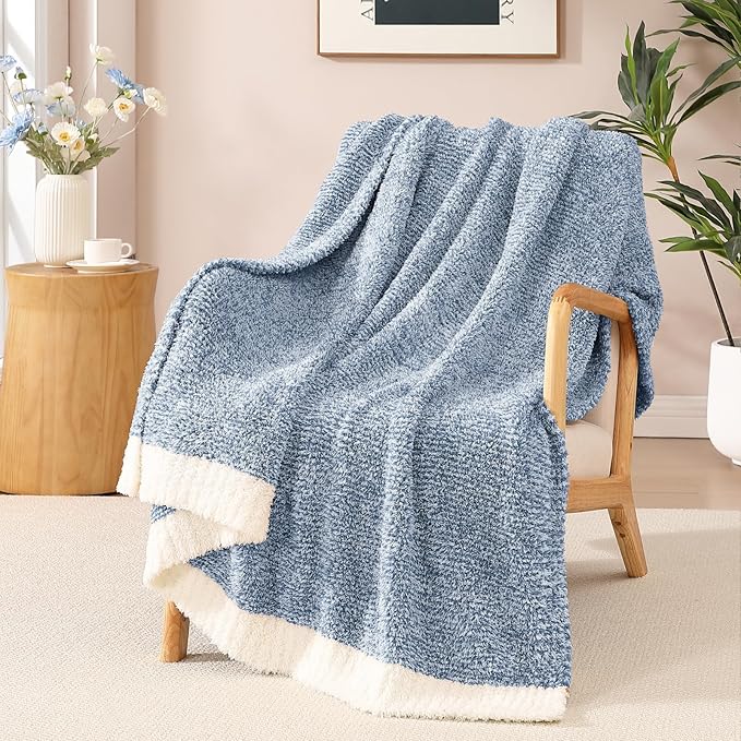 WRENSONGE Throw Blanket Cationic Dyeing Blue Soft Cozy Fluffy Warm Hand Made Throw Blankets for Couch, Sofa, Chair, Bed, Camping, Picnic, Travel Lightweight Bed Blanket - 50"*70"
