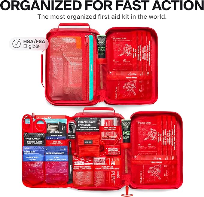 SurviveX Large Waterproof First Aid Kit for Car, Travel & Home - Emergency Kit for Hiking, Camping, Backpacking and Outdoors - Includes Zip Stitch Wound Closure Strips