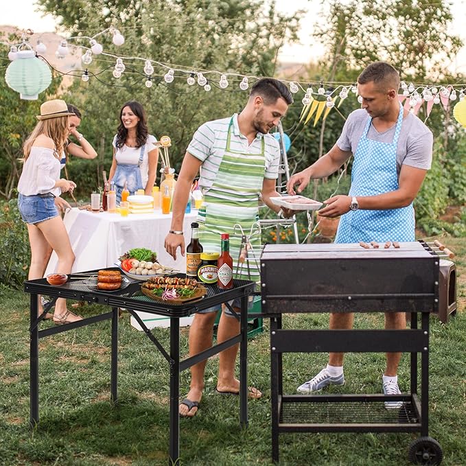 jkwokback Grill Table Camping Table Portable Folding Table,Height Adjustable Collapsible with Mesh Desktop,Lightweight Metal Table for Camp, BBQ, Picnic, RV, Outdoor Cooking, Travel