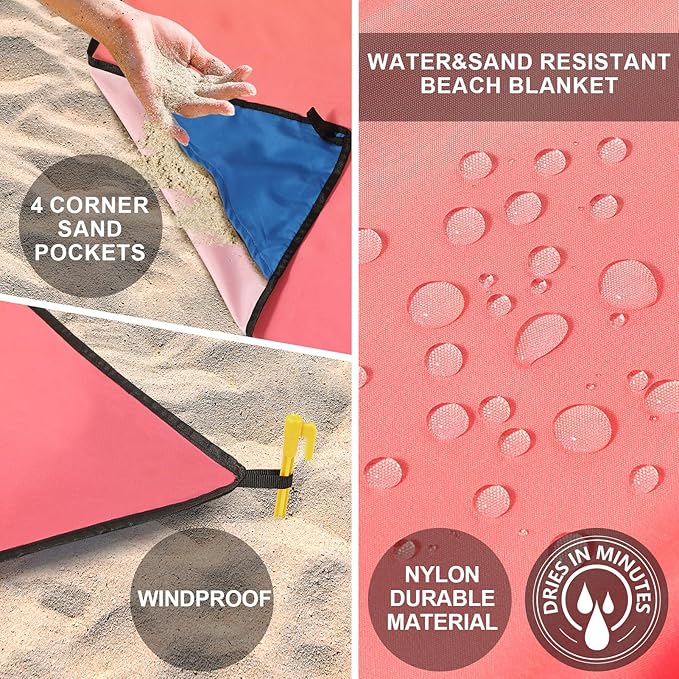 AISPARKY Beach Blanket Waterproof Sandproof Extra Large, Oversized Beach Mat, Quick Drying&Compact&Lightweight, Picnic Blankets Vacation Essentials for Outdoor Beach Camping (79" X 108" (6 Person))