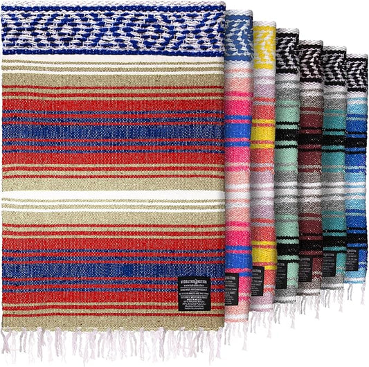 Hydration Nation Authentic Large Handwoven Mexican Striped Throw Blanket - Soft, Durable, Eco-Friendly - 70"x50" – Sunrise