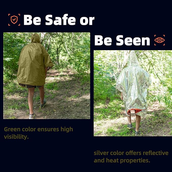 Thickened Emergency Rain Poncho, Thermal Poncho Survival Blankets Reusable Survival Ponchos for Camping, Hiking