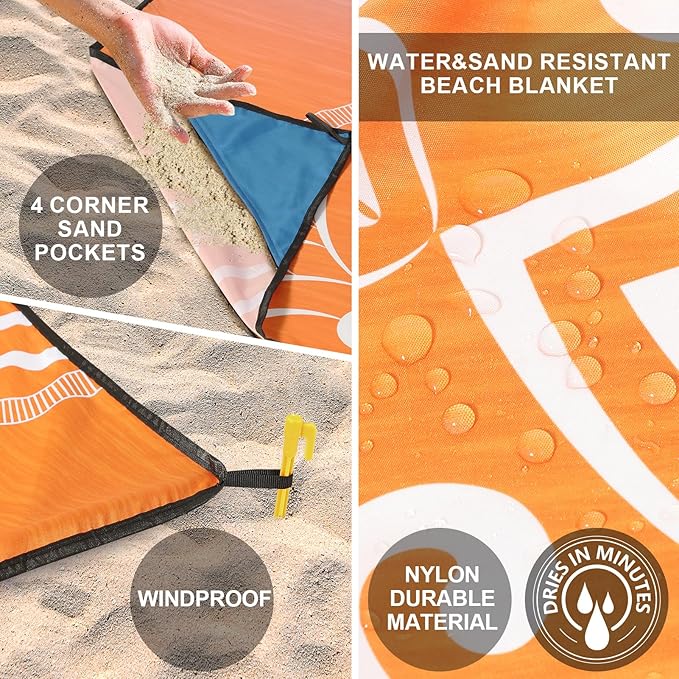 HIHOHO Beach Blanket Waterproof Sandproof Extra Large Beach Mat 79" X 83"/120"x108"for 1-8 Adults Quick Drying Durable Outdoor Picnic Mat for Beach Travel Camping Hiking