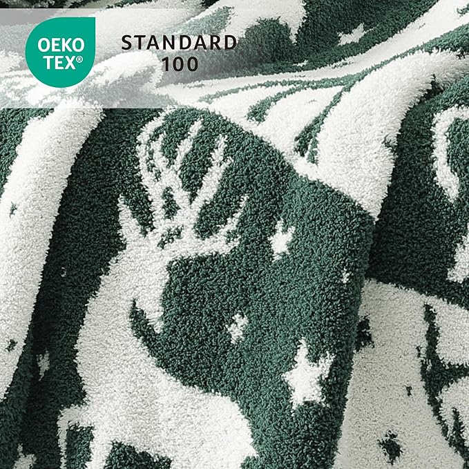 WRENSONGE Christmas Throw Blanket, Green Deer Pattern, Soft Cozy Fluffy Warm Throw Blankets for Couch, Sofa, Chair, Bed, Camping, Picnic, Travel Lightweight Bed Blanket - 50"*60"