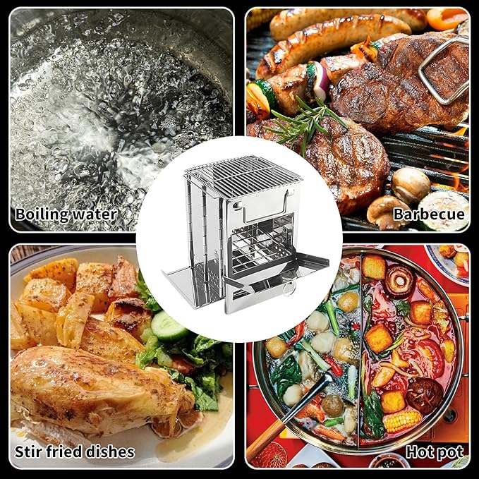 Portable Stainless Steel Outdoor Charcoal Grill, Folding with Cooking Grates and Shelves,Small BBQ Grill for Outdoor Cooking Backyard Camping Picnics Beach,7.9 x 7.9 x 10.7 IN