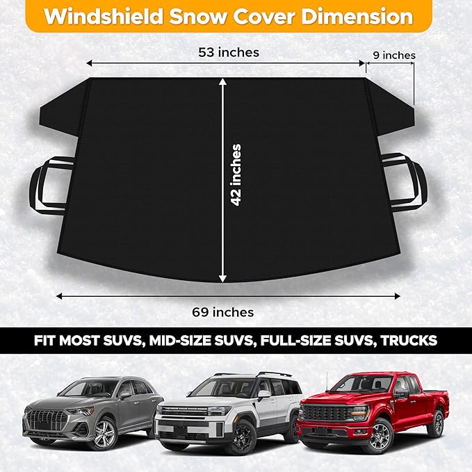 EcoNour Windshield Cover for Ice and Snow | Windshield Snow Cover with Side Mirror Cover & Wiper Protection | Oxford Fabric Winter Cover for Cars, SUVs, Trucks | Medium (69"x42")