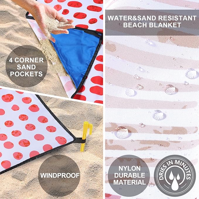 HIHOHO Beach Blanket Waterproof Sandproof Extra Large Beach Mat 79" X 83"/120"x108"for 1-8 Adults Quick Drying Durable Outdoor Picnic Mat for Beach Travel Camping Hiking
