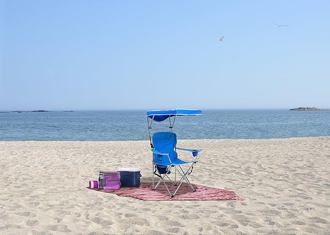Quik Shade Full Size Shade Folding Chair for Camping, Polyester, Arm Rest|Foldable, Royal Blue, 2'L x 3'W x 4.3'H (160048DS)