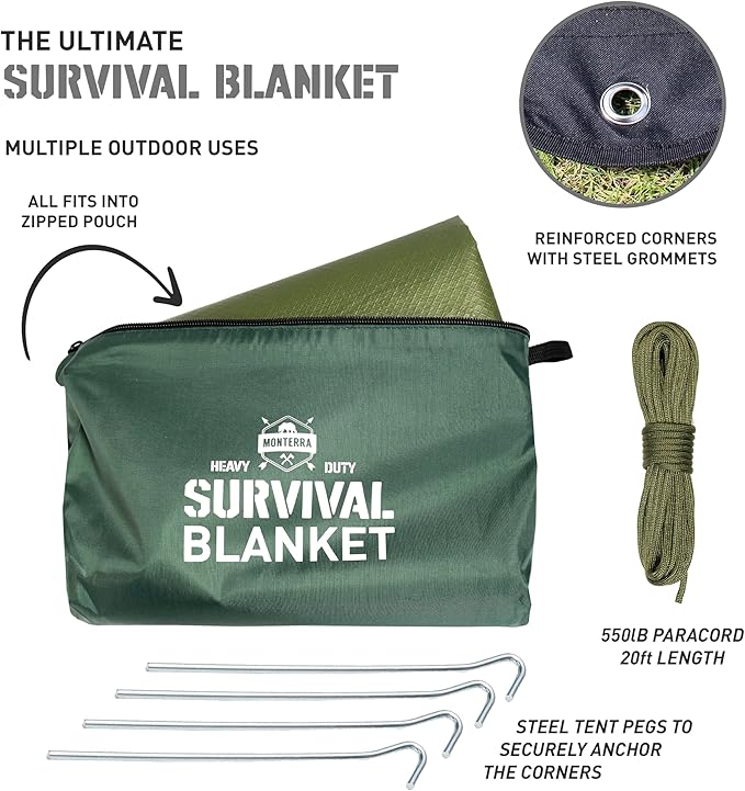 Insulated Tarp, Emergency Survival Blanket, 60” x 84”, Heavy Duty Waterproof Groundsheet, Camping, Thermal Space Blanket, Reflective Bivvy Shelter.