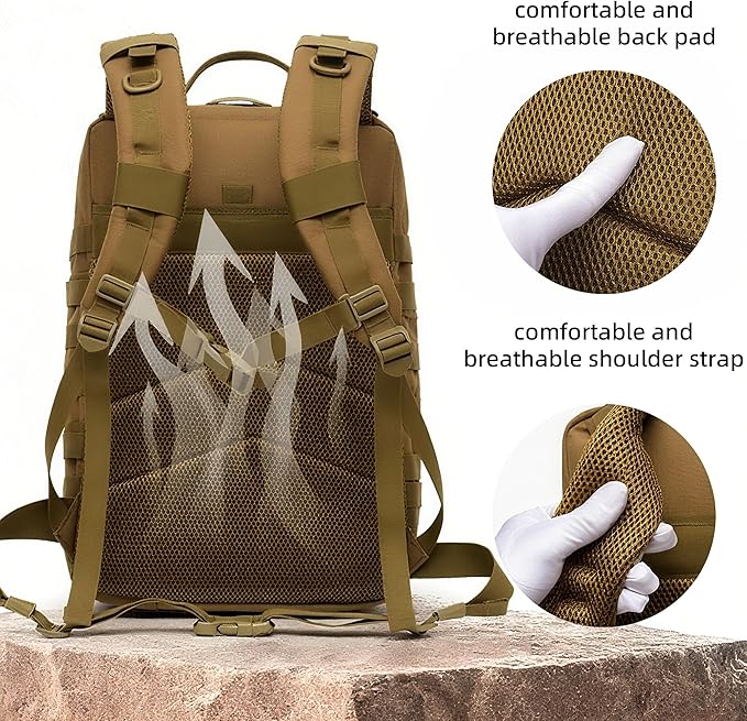 aiGear 50L Military Tactical Backpack 3 Days Assault Pack Large Day Backpack for Men Molle Army Bug Out Bag Waterproof Heavy Duty Hiking Trekking Rucksack - Khaki Camo