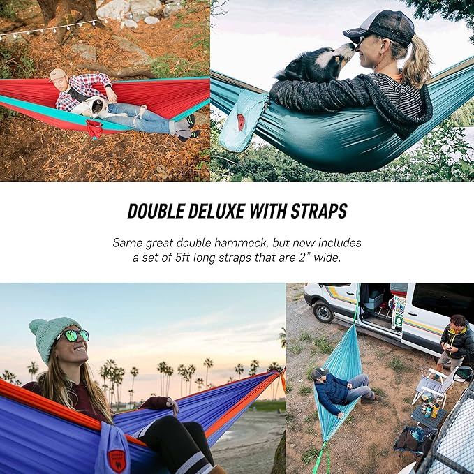 Grand Trunk Double Deluxe Hammock | Ultra-Strong & Lightweight | 11 ft Hammock with Ripstop Nylon | 500 lb Capacity | Fast-Drying & Weather-Resistant | Navy/Light Blue