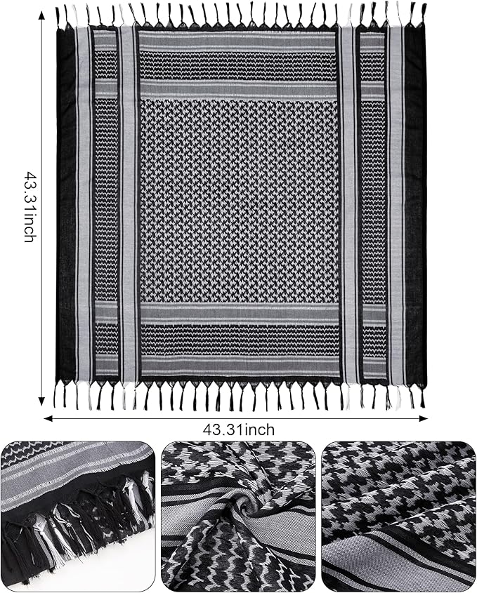 Aonal Military Shemagh Tactical Desert Scarf, 100% Cotton Keffiyeh Neck Head Scarf Wrap for Men Women