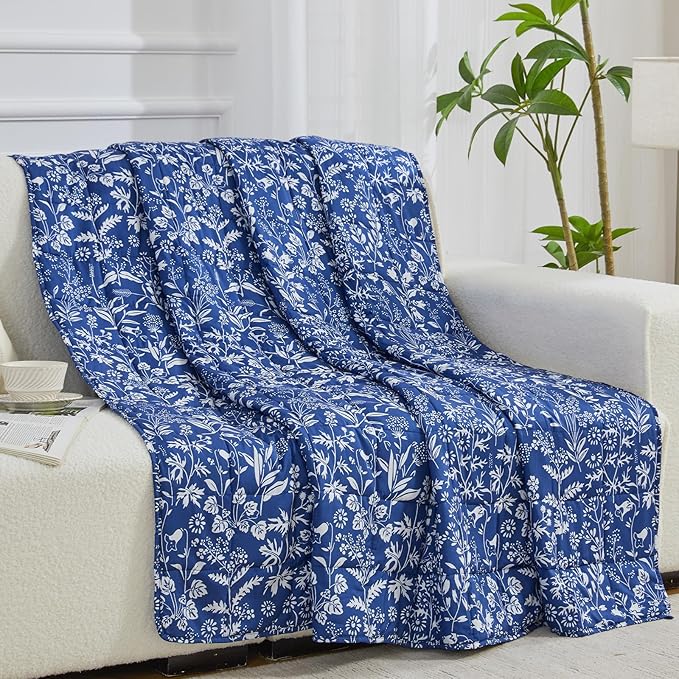 yescool Weighted Blanket for Adults (20 lbs, 60” x 80”, Indigo) Cooling Heavy Blanket for Sleeping Perfect for 190-210 lbs, Queen Size Breathable Blanket with Premium Glass Bead, Machine Washable