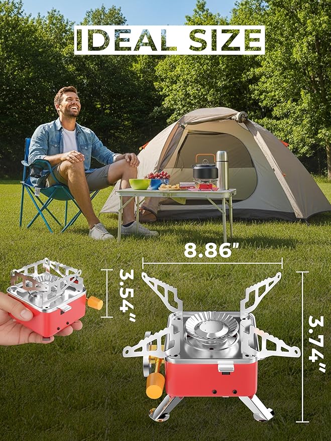 SYIPO Portable Camping Stove, Ultralight Backpacking Stove with Stable Support Wind-Resistance Camp Stove, Mini Outdoor Folding Metal Camping Gas Stove for Camping, Hiking, Cooking, ect.