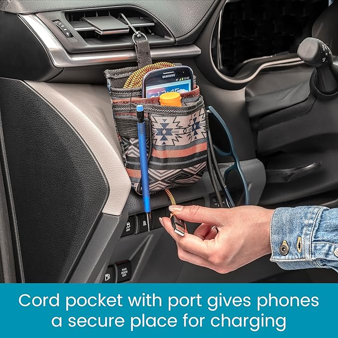 High Road DriverPockets Car Phone Holder Air Vent Pouch and Front Seat Organizer with 3 Pockets, Hanging Hooks and Charging Port (Southwest)