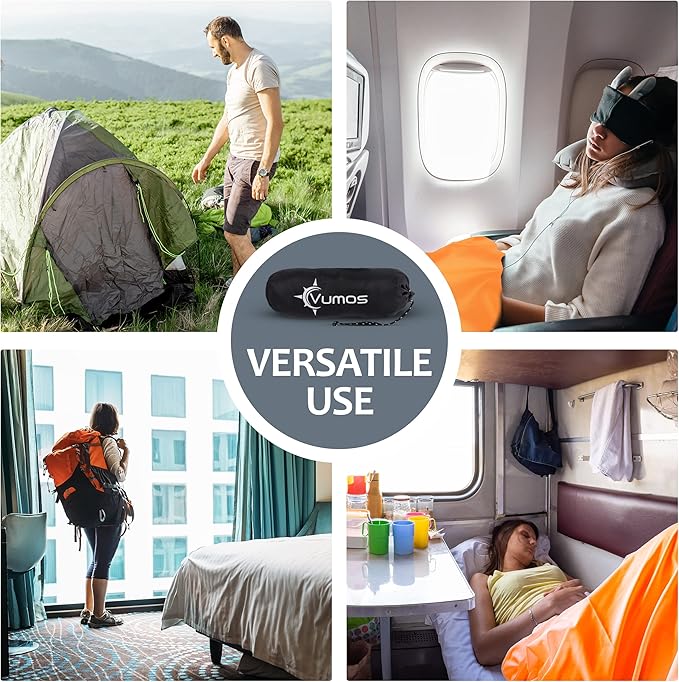 Sleeping Bag Liner Travel Sheet with Full-Length Zipper, Lightweight Silk-Like Polyester Camping Liner with Pillow Pocket, Compact Sleeping Bag Insert for Travel, Backpacking & Hostels