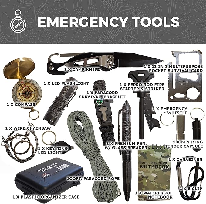 Sirius: Bug Out Bag Starter Kit - 72 Hour Kit for 1 Person – Backpack Survival Kit – 50L Tactical Backpack, US Made Food & Water, Medical Supplies & Survival Tools