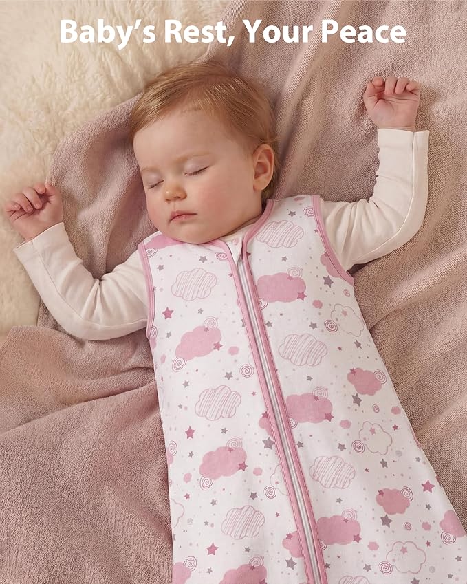 Baby Sleep Sack 12-18 months, 100% Cotton Sleeping Sack for Toddler, 3 Pack Baby Wearable Blanket, 0.5 Tog Lightweight Double Zipper Sleep Bag Large Pink Rainbow