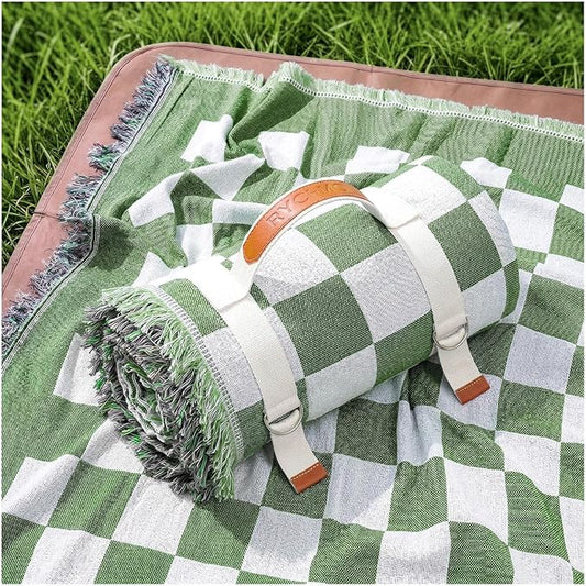 2 in 1 Extra Large Outdoor Picnic Mat Woven Summer Throw Blanket Boho Giant Beach Travel Essential Yoga Accessories Park Patio Lawn Garden Grass Ground Play Music Festival Concert Must Have