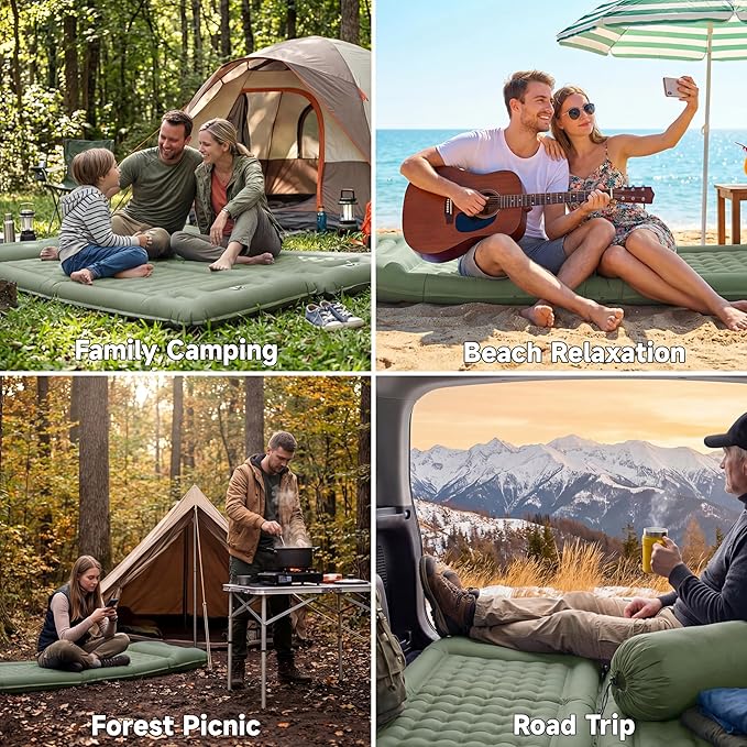 Camping Sleeping Pad, 5" Ultralight Inflatable Sleeping Mat with Pillow, Built-in Foot Pump Inflatable Sleeping Pads Compact for Camping Backpacking Hiking Traveling Tent (Green)