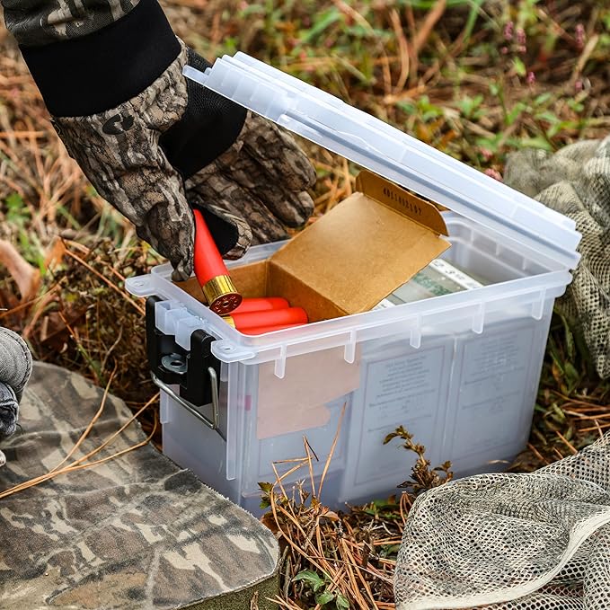 Sheffield 12793 2-Pack Ammo Storage Box, Stackable .30 Cal Field Boxes, Water and Dust Resistant, Lockable Storage Box with Handle, Secures Hunting Gear, Supplies, and Bullets, Made in USA, Frost