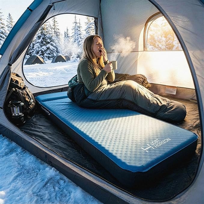 LOSTHORIZON Air & Foam Camping Mattress, Self-Inflating Sleeping Pad, 3" Thick, with Pump Sack, Single