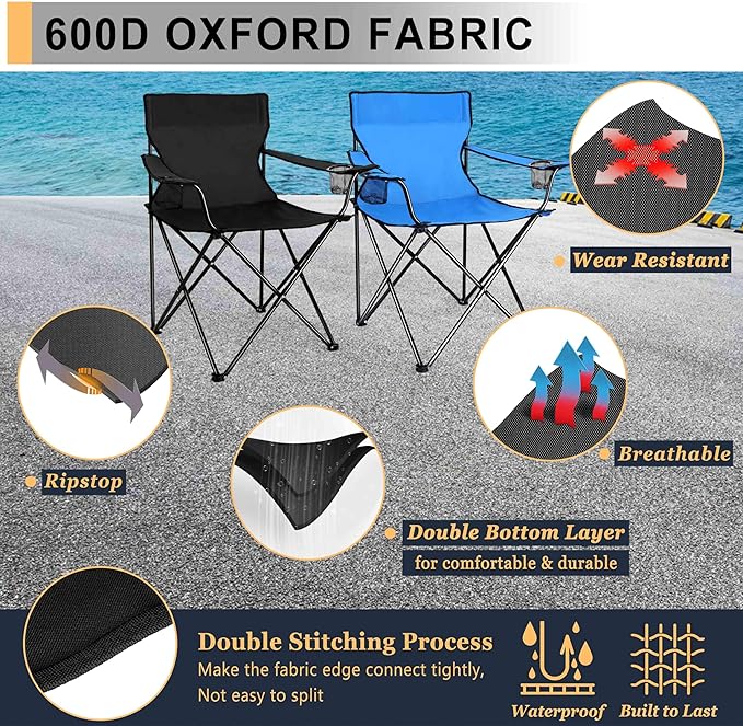 Joyfair Portable Camping Chair, Outdoor Lawn Folding Chairs for Adults, Heavy Duty Large Foldable Chairs for Beach, Fishing, Tailgating and More Outdoor Sport, Carry Bag & Cup Holder