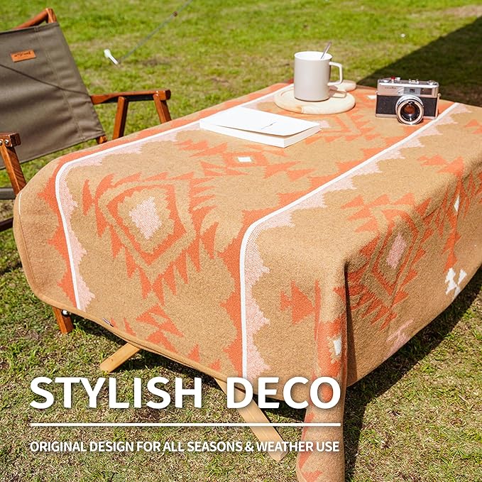 ACUSHLA Merino Wool Camp Blanket - Soft Warm Thick Washable Large Outdoor Camping Sleeping Throw Blanket All Weather, Morocco Khaki 79" x63"