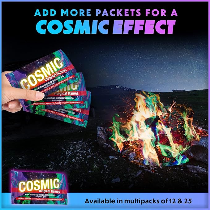 Magical Flames Fire Color Changing Packets Fire Pit (25 Pack), Fire Color Packets for Camping Essentials, Campfire, Bonfire & Fireplaces, Campfire Accessories, Cosmic Flames