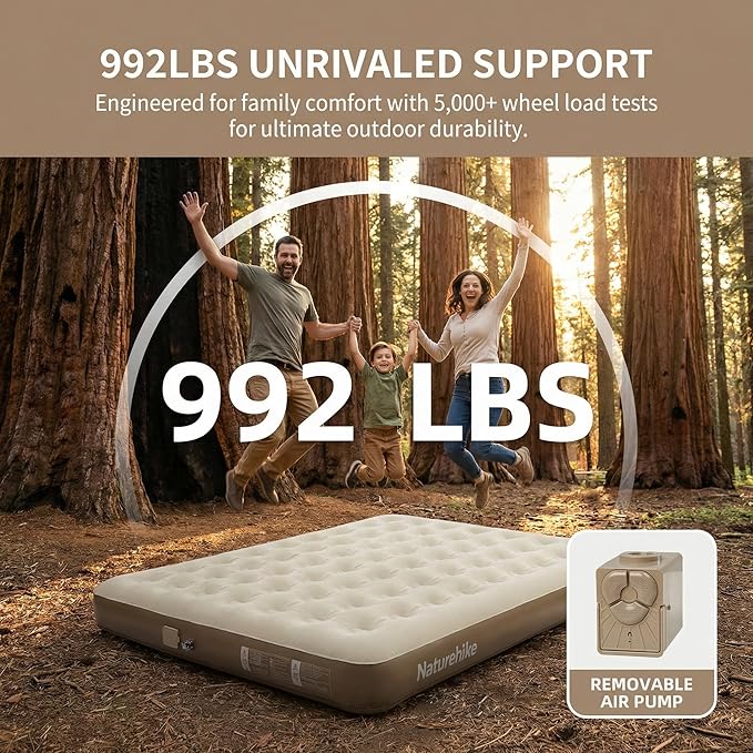 Naturehike California King Air Mattress with Built-in Pump for Home, Camping & Guests (Brown, California King)