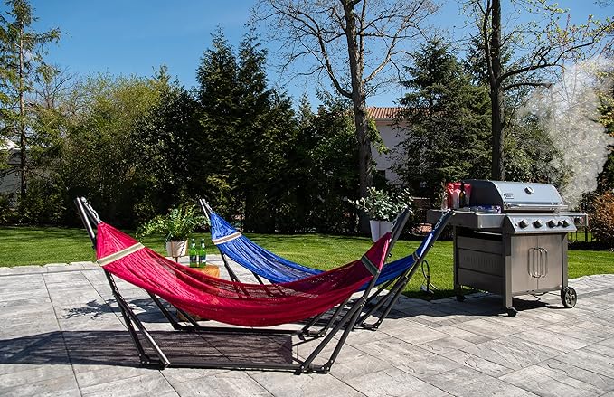 Best Home Fashion Hammock with Collapsible Steel Stand 450 lbs Capacity & Carrying Case, Portable & Adjustable, Perfect for Camping Beach Summer Patio, EZ Daze Foldable Hammock with Stand- RED