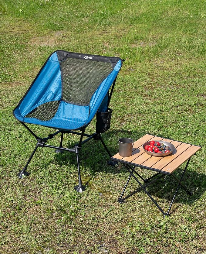 iClimb Ultralight Compact Camping Folding Table with Carry Bag (Nature - L)