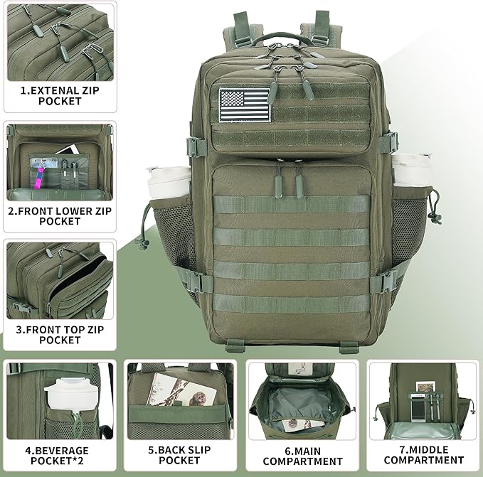Lovelinks21 45L Tactical Assault Backpack 3 day assault pack with Molle Waterproof backpack Rucksack for Tactical Backpacks (Army green)