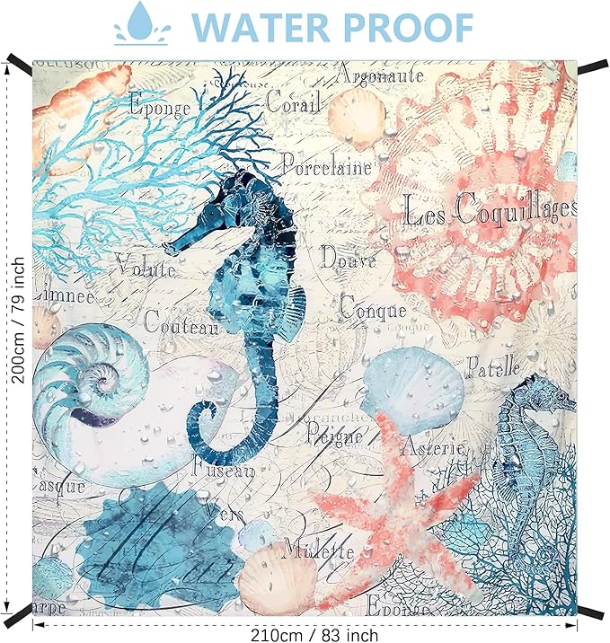 HIHOHO Beach Blanket Waterproof Sandproof Beach Mat for 1-8 Adults Quick Drying Durable Outdoor Picnic Mat for Beach Festival Travel Camping Hiking (Vintage-Seahorses, 79"×83"(4 Person))