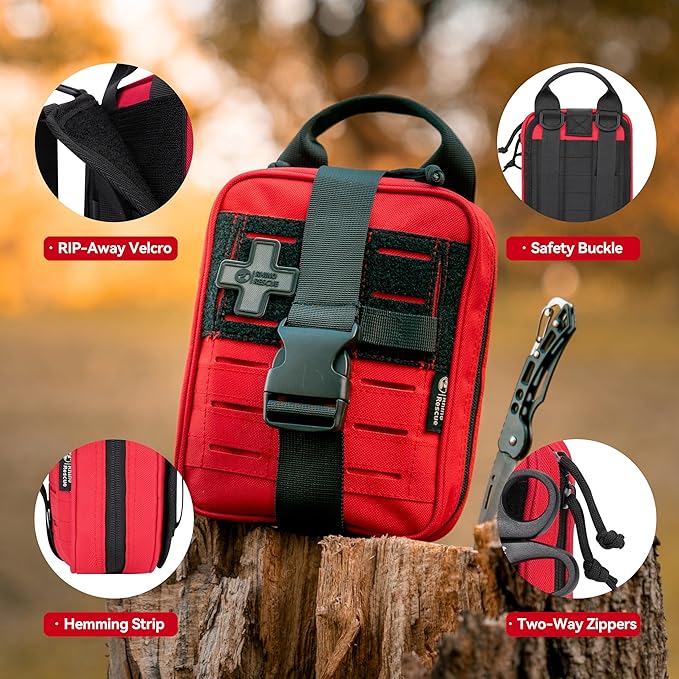 RHINO RESCUE Survival First Aid Kit, HSA/FSA Eligible, Emergency Kit Molle Pouch IFAK Medical Kit for Vehicles Car Camping Backpacking Hiking Hunting